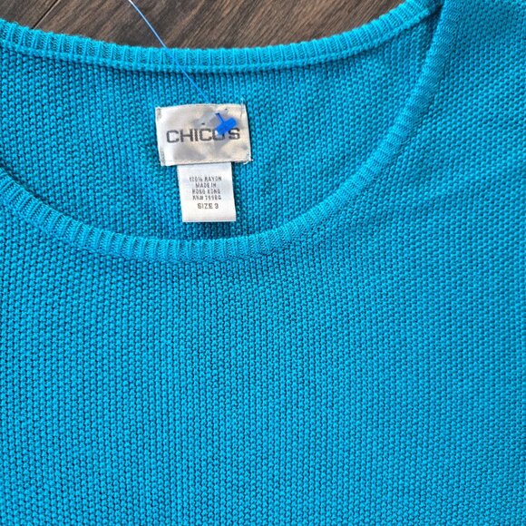 CHICO's Peacock Blue Tight-Knit Woven Rayon Sweater NWOT/SIZE 3/XL - Picture 3 of 4